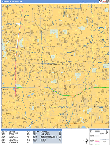North Richland Hills Zip Code Wall Map